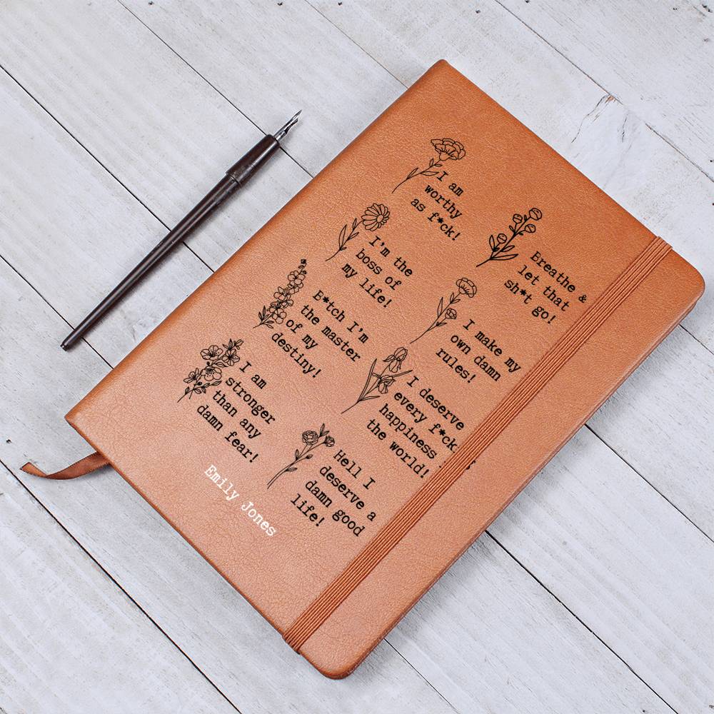 Personalised Sweary Affirmation Leather Journal Badass Motivational Quote Notebook Positive Affirmations Best Gift For Friend Cuss Words