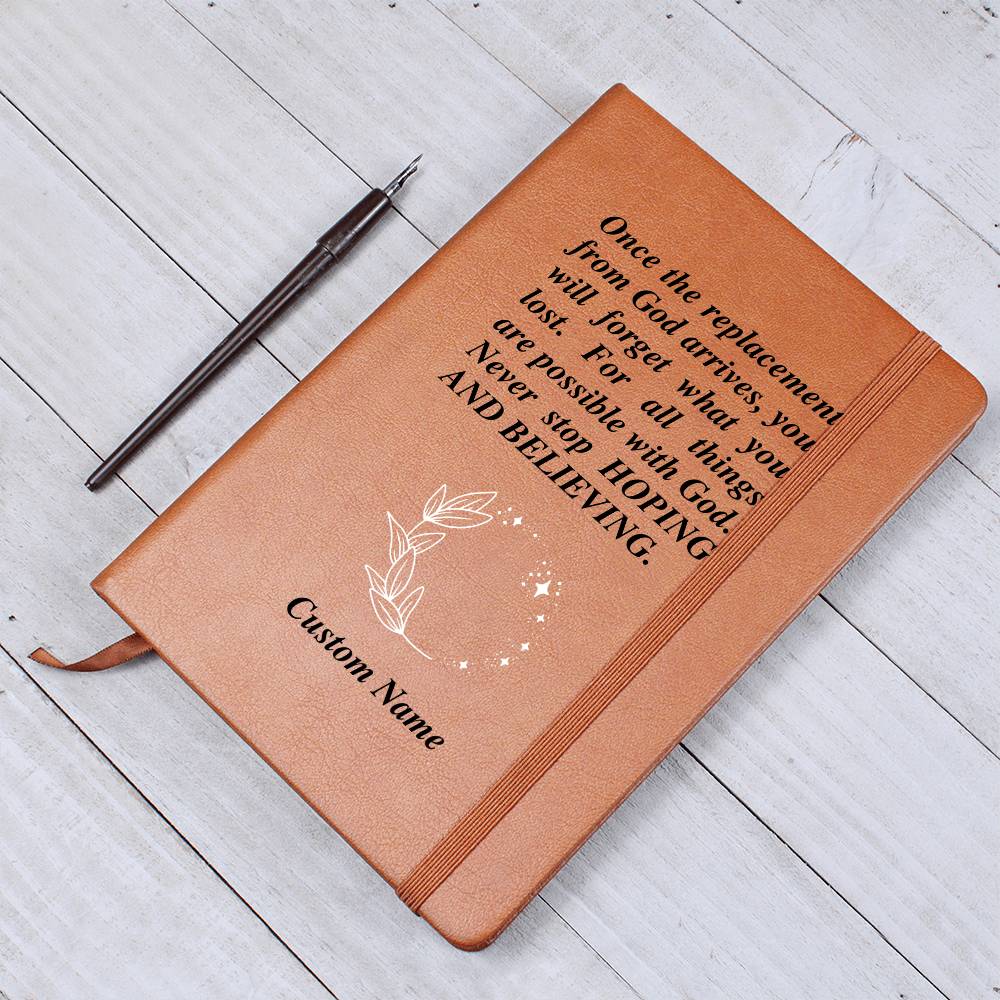 Personalized Name Leather Journal, Inspirational Christian Gift, Thoughtful Gift, Prayer Faith Based Motivational Believe in God Quote
