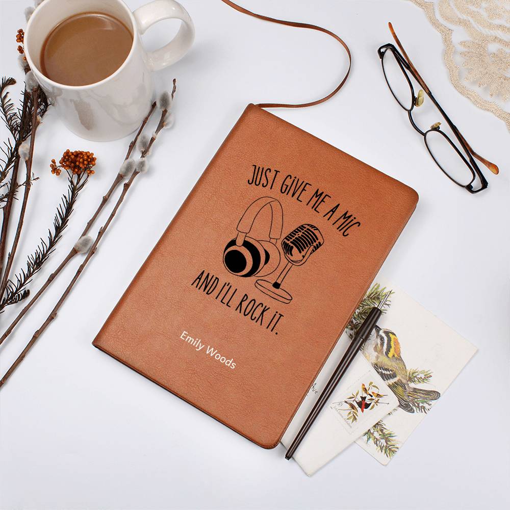 Classic Microphone Headphone Personalized Lyric Journal, Gift for Singer, Songwriter, Gift for Artist, Gift for Podcast, Speaker, Musician
