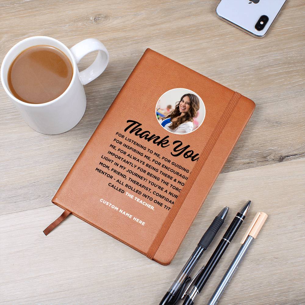 Thank You Teacher Journal, Teacher retirement gift, Teacher Gratitude, Appreciation Gifts for women teacher, Custom Photo and Name