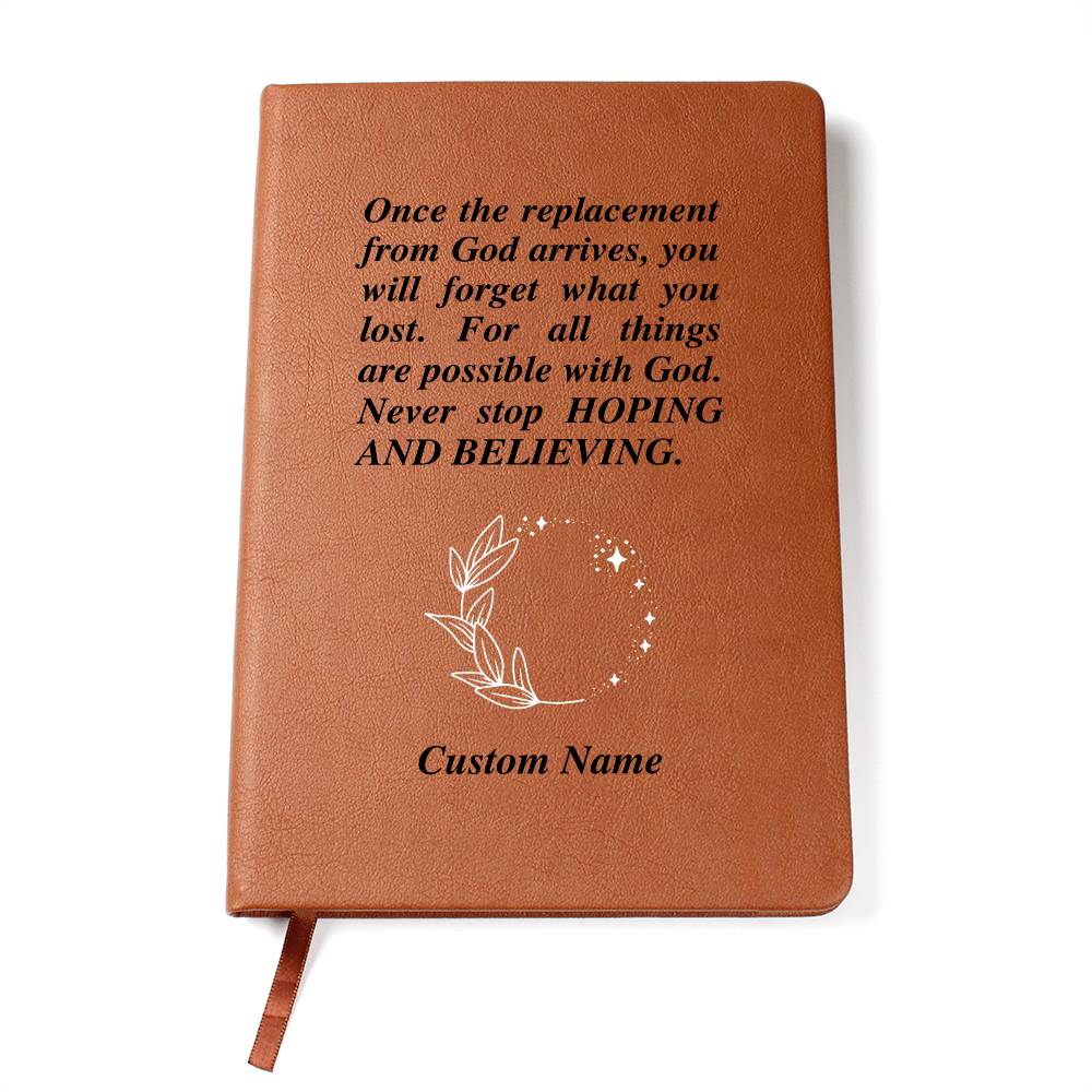 Personalized Name Leather Journal, Inspirational Christian Gift, Thoughtful Gift, Prayer Faith Based Motivational Believe in God Quote