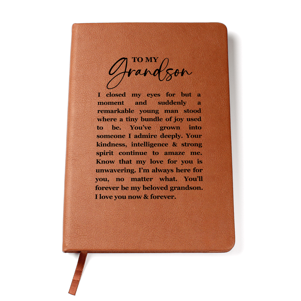 Heartfelt Grandson Leather Journal, Gift for Grandson from Grandfather, Sentimental Gift from Grandmother, Birthday Gift for Grandson