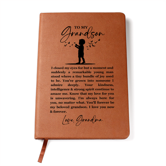 I Closed My Eyes Grandson Leather Journal, Sentimental Keepsake Gift for Grandson, Graduation Birthday Wedding Day Gift Proud Grandmother