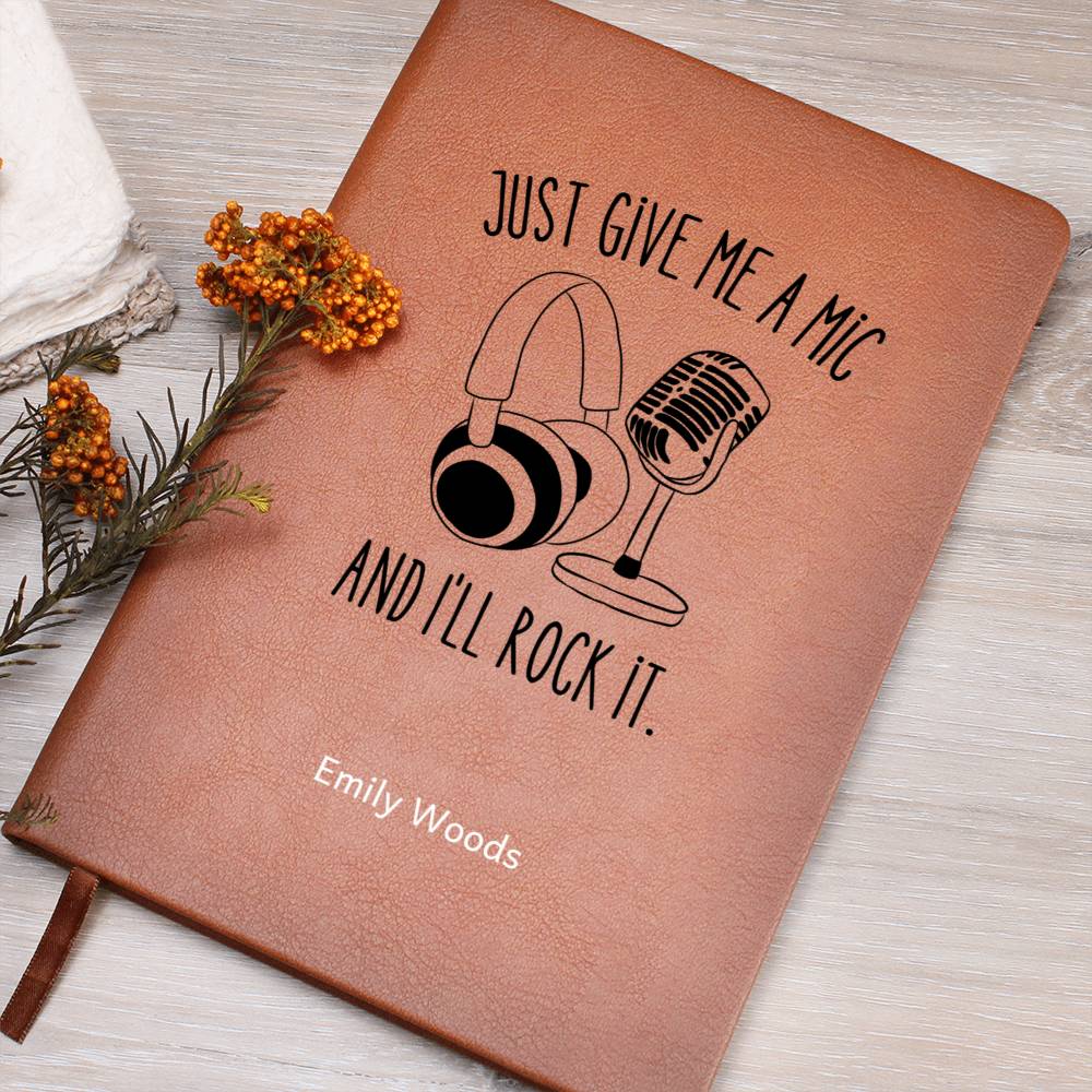 Classic Microphone Headphone Personalized Lyric Journal, Gift for Singer, Songwriter, Gift for Artist, Gift for Podcast, Speaker, Musician