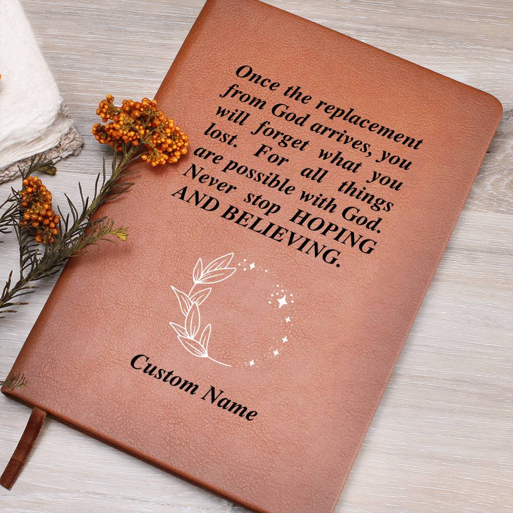 Personalized Name Leather Journal, Inspirational Christian Gift, Thoughtful Gift, Prayer Faith Based Motivational Believe in God Quote