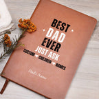 Personalized Best Dad Ever Just Ask Journal with Custom & Dad Children Names, Father's Day Gift for Him,  Fathers Day Gifts Leather Notebook