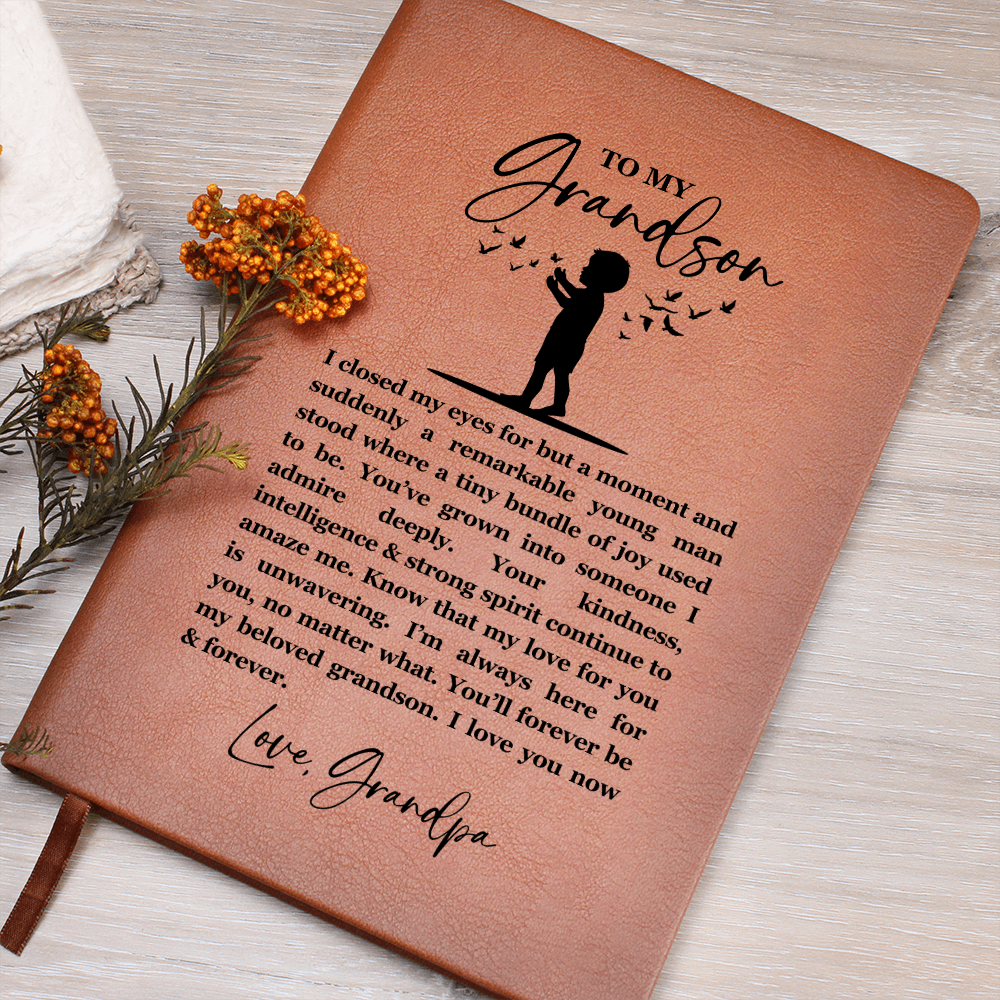 I Closed My Eyes Grandson Leather Journal, Sentimental Keepsake Gift for Grandson, Graduation Birthday Wedding Day Gift Proud Grandfather