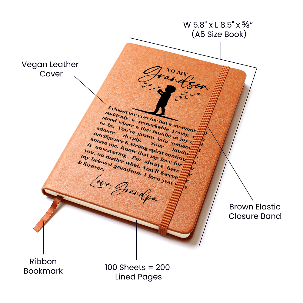 I Closed My Eyes Grandson Leather Journal, Sentimental Keepsake Gift for Grandson, Graduation Birthday Wedding Day Gift Proud Grandfather