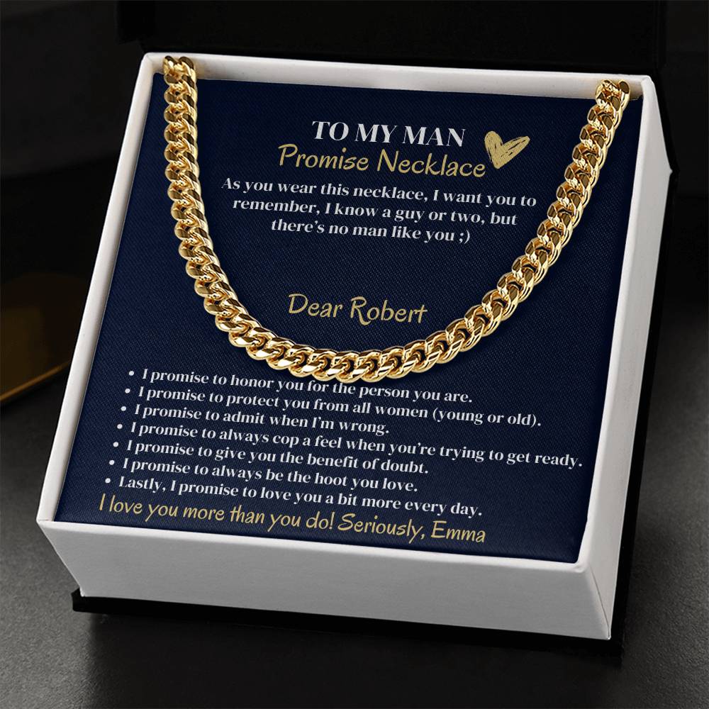 Personalized Cuban Promise Chain For Him, Anniversary Gift For Husband, Valentine's Gift For Boyfriend, To My Man Customized Birthday Gift