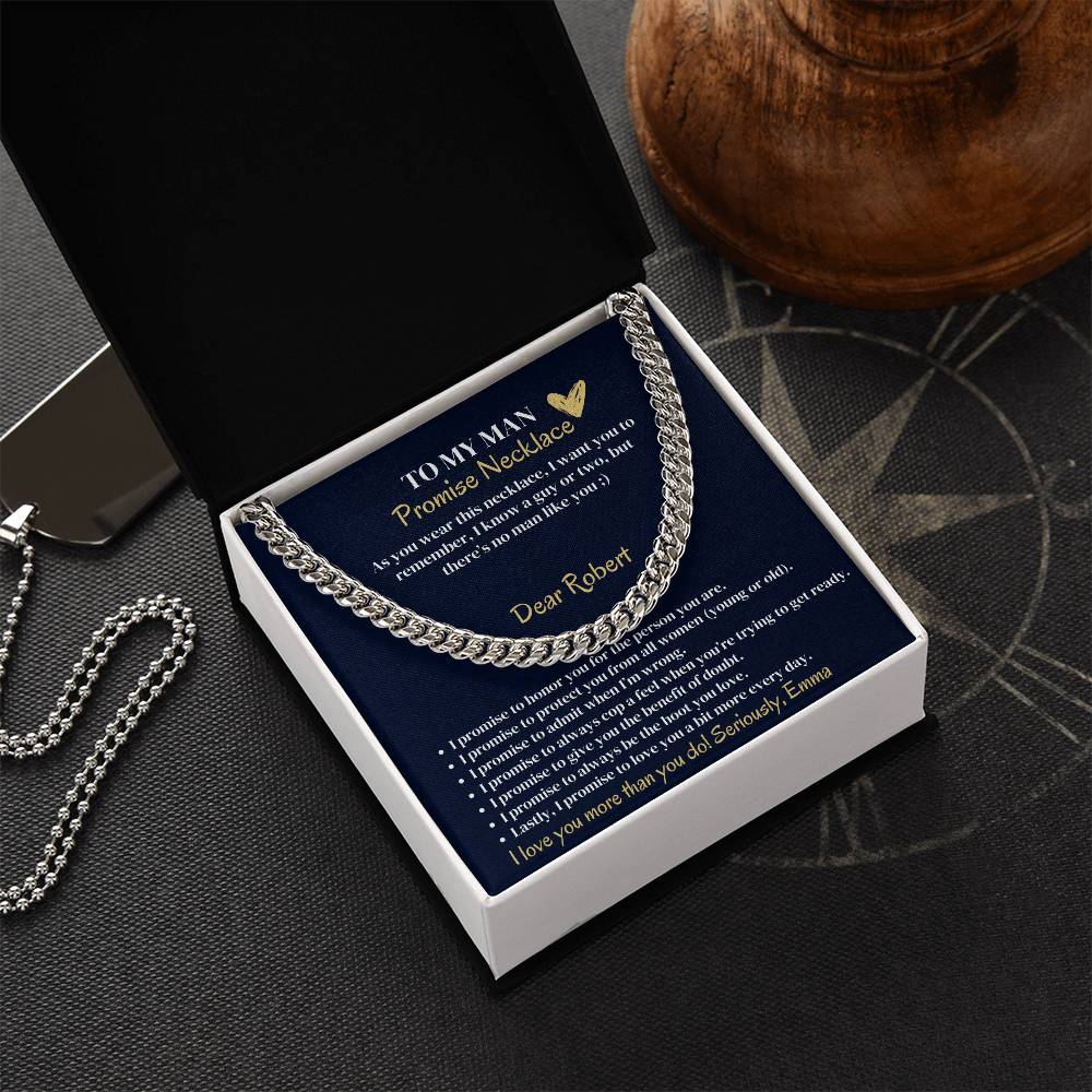 Personalized Cuban Promise Chain For Him, Anniversary Gift For Husband, Valentine's Gift For Boyfriend, To My Man Customized Birthday Gift