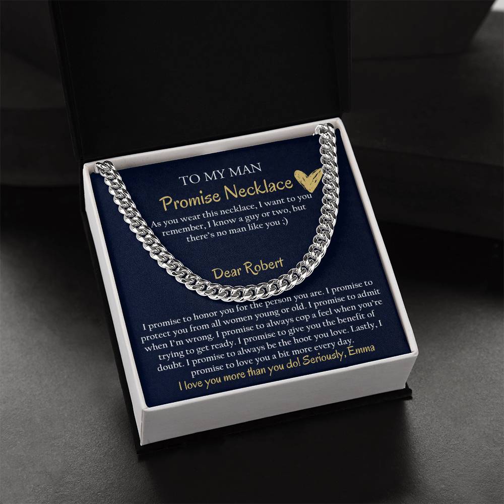 Personalized Cuban Promise Chain For Him, Anniversary Gift For Husband, Valentine's Gift For Boyfriend, To My Man Customized Birthday Gift