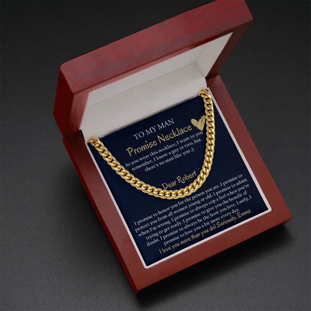 Personalized Cuban Promise Chain For Him, Anniversary Gift For Husband, Valentine's Gift For Boyfriend, To My Man Customized Birthday Gift