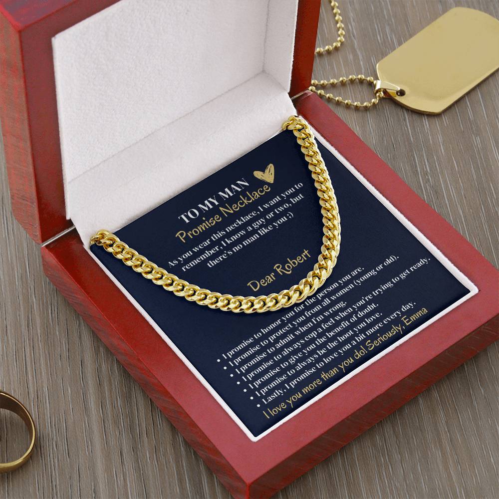 Personalized Cuban Promise Chain For Him, Anniversary Gift For Husband, Valentine's Gift For Boyfriend, To My Man Customized Birthday Gift