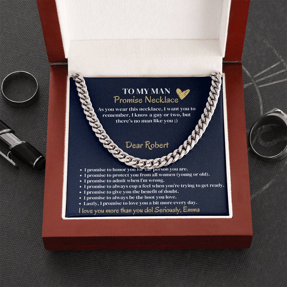 Personalized Cuban Promise Chain For Him, Anniversary Gift For Husband, Valentine's Gift For Boyfriend, To My Man Customized Birthday Gift