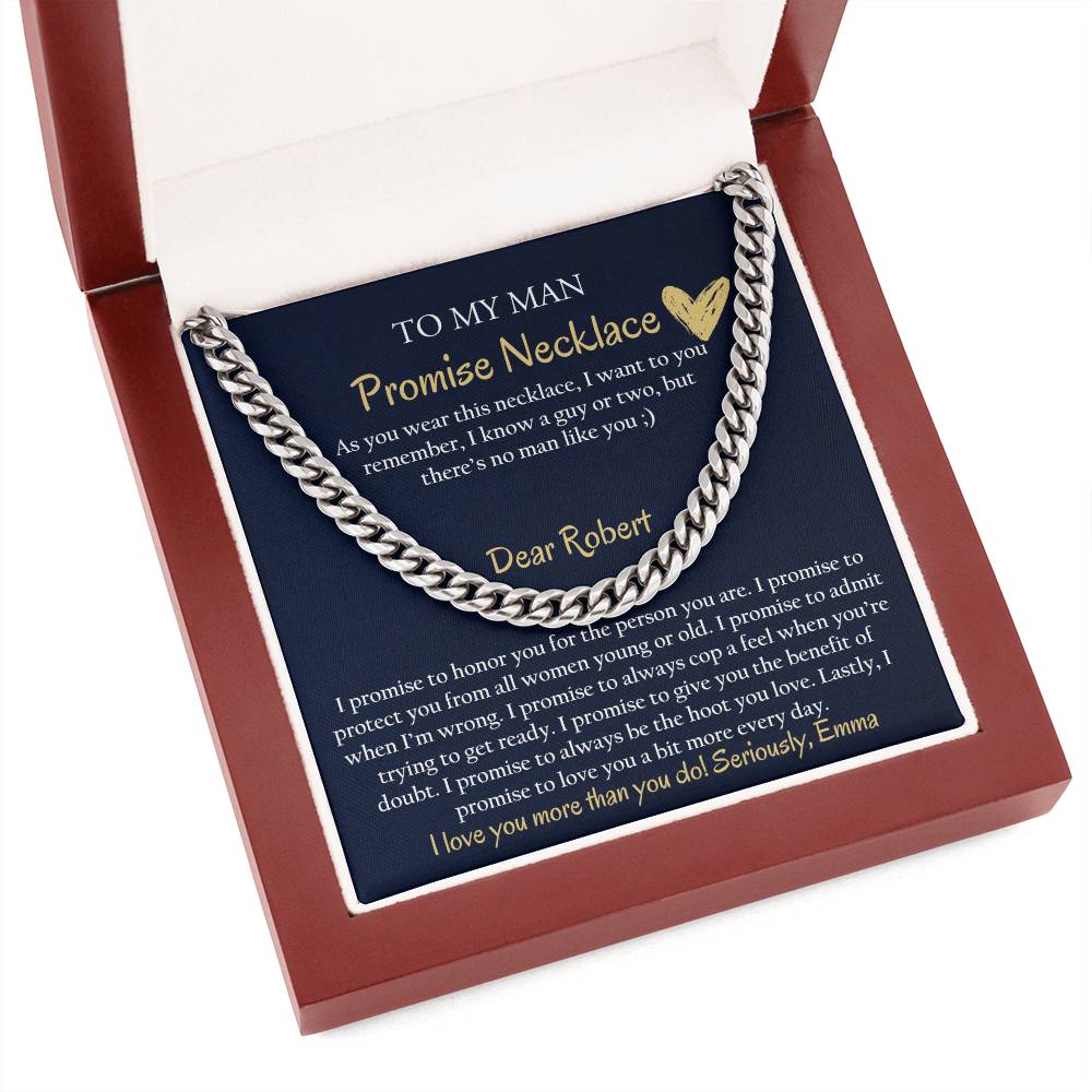 Personalized Cuban Promise Chain For Him, Anniversary Gift For Husband, Valentine's Gift For Boyfriend, To My Man Customized Birthday Gift