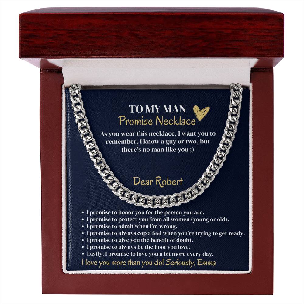 Personalized Cuban Promise Chain For Him, Anniversary Gift For Husband, Valentine's Gift For Boyfriend, To My Man Customized Birthday Gift