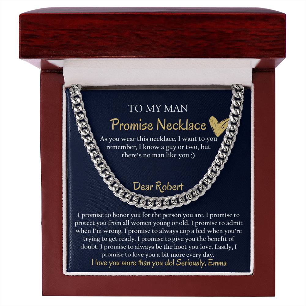 Personalized Cuban Promise Chain For Him, Anniversary Gift For Husband, Valentine's Gift For Boyfriend, To My Man Customized Birthday Gift