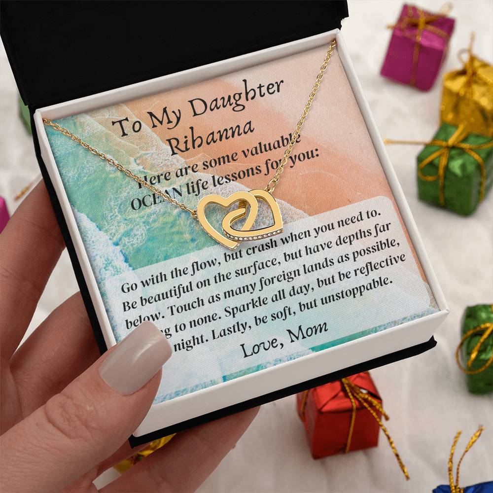 Hearts Necklace Valuable Ocean Life Lessons, Custom Name Message Motivation Inspiration Wisdom Unstoppable Spirit Empowering Daughter Gift