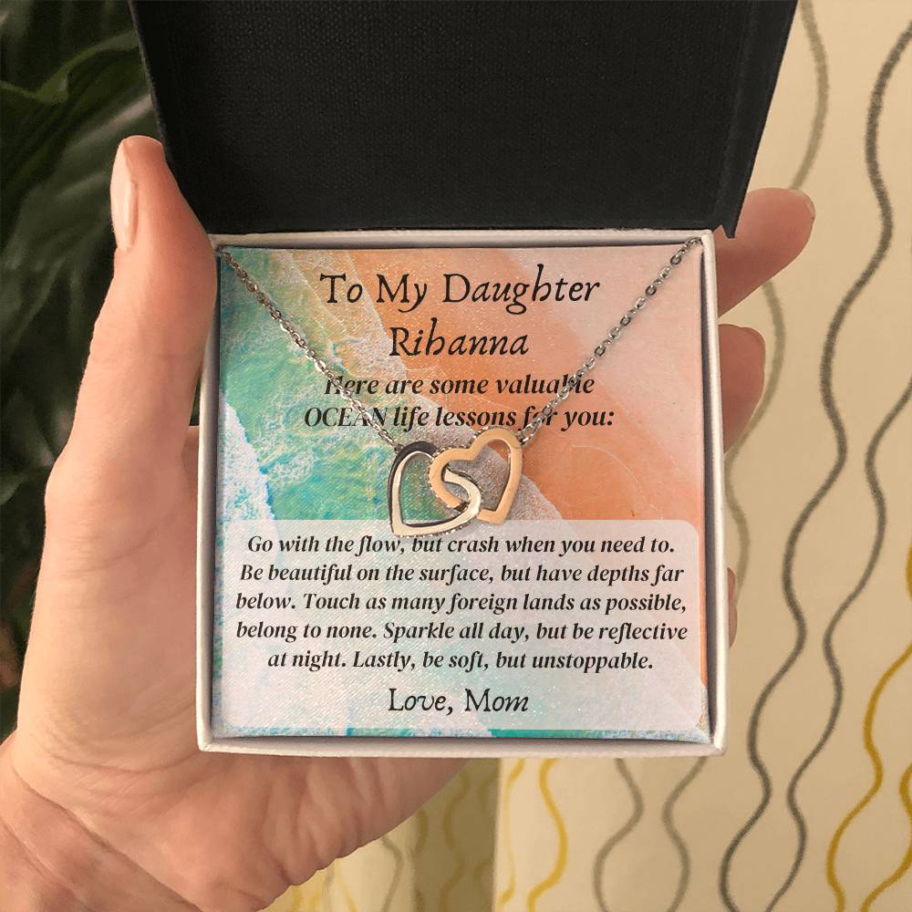 Hearts Necklace Valuable Ocean Life Lessons, Custom Name Message Motivation Inspiration Wisdom Unstoppable Spirit Empowering Daughter Gift