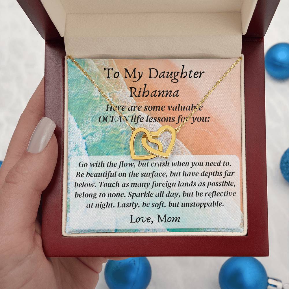 Hearts Necklace Valuable Ocean Life Lessons, Custom Name Message Motivation Inspiration Wisdom Unstoppable Spirit Empowering Daughter Gift