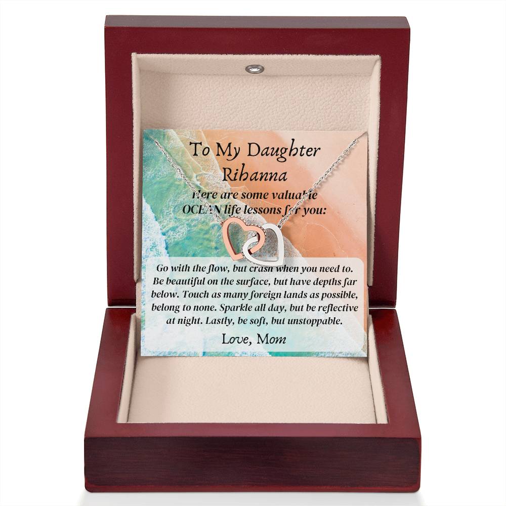 Hearts Necklace Valuable Ocean Life Lessons, Custom Name Message Motivation Inspiration Wisdom Unstoppable Spirit Empowering Daughter Gift