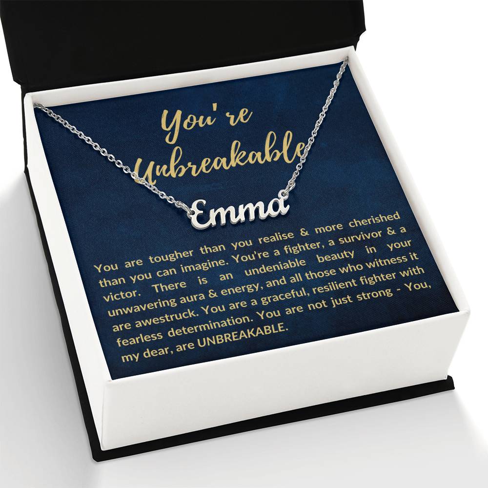 Personalized Custom Name Pendant Necklace, Motivational Inspirational Jewelry Gift, You're Unbreakable Strength and Resilience Gifts for Her