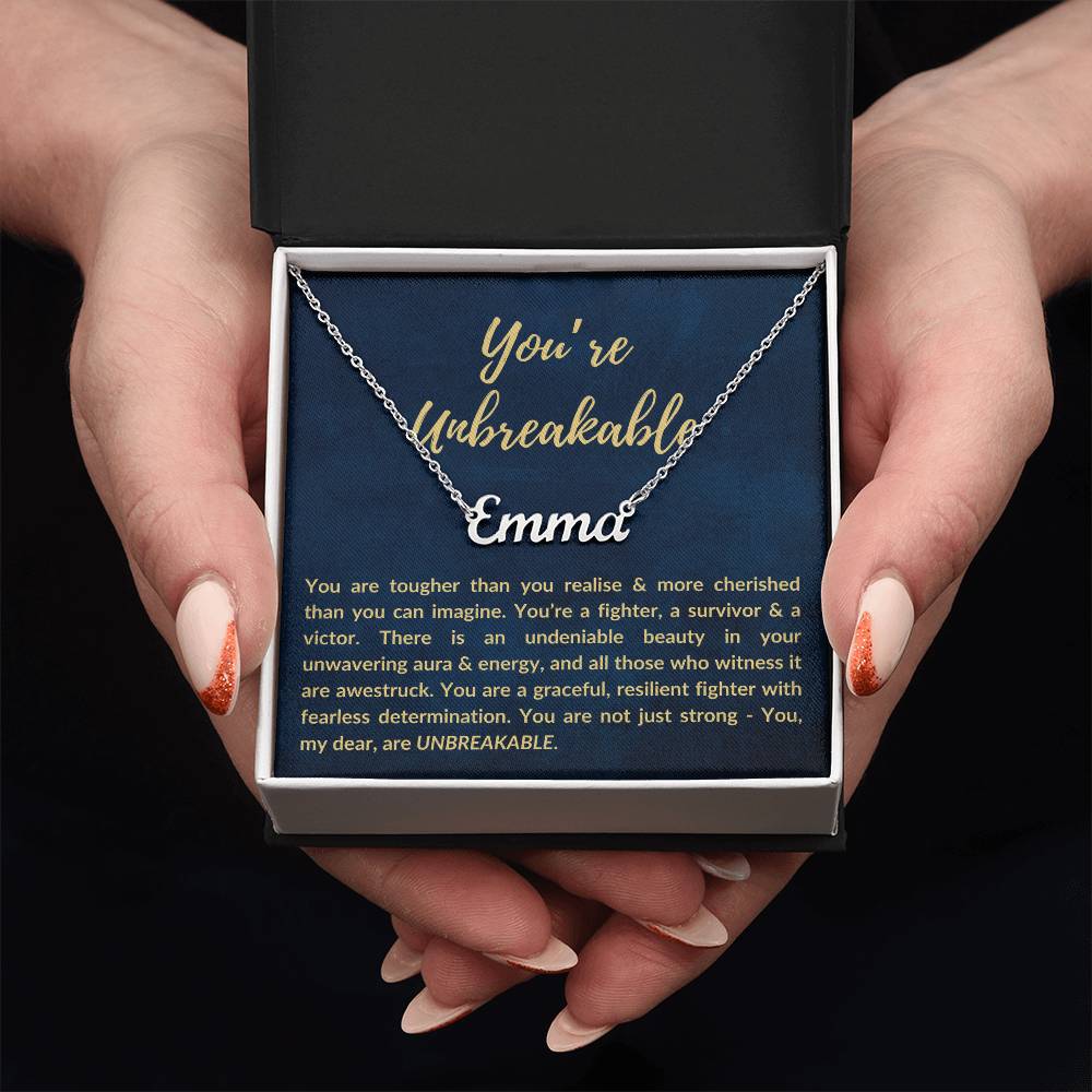 Personalized Custom Name Pendant Necklace, Motivational Inspirational Jewelry Gift, You're Unbreakable Strength and Resilience Gifts for Her