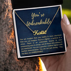 Personalized Custom Name Pendant Necklace, Motivational Inspirational Jewelry Gift, You're Unbreakable Strength and Resilience Gifts for Her