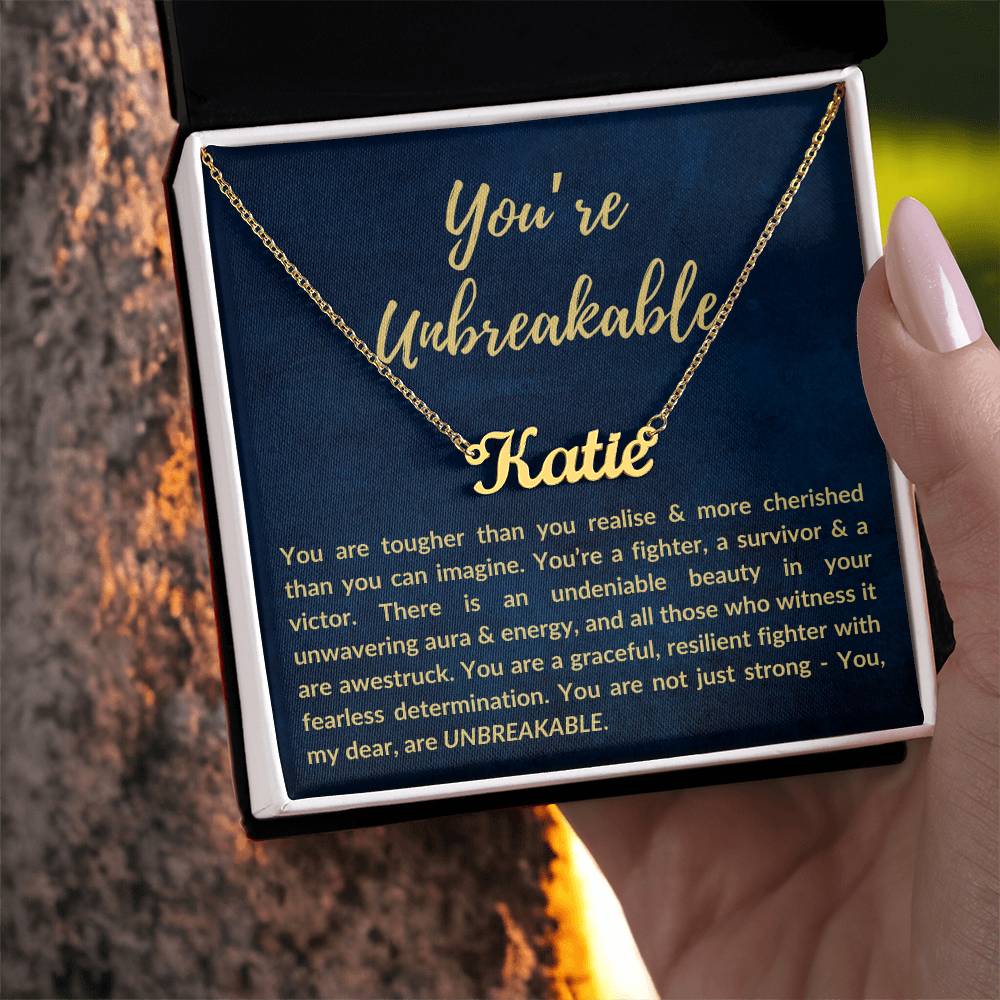 Personalized Custom Name Pendant Necklace, Motivational Inspirational Jewelry Gift, You're Unbreakable Strength and Resilience Gifts for Her
