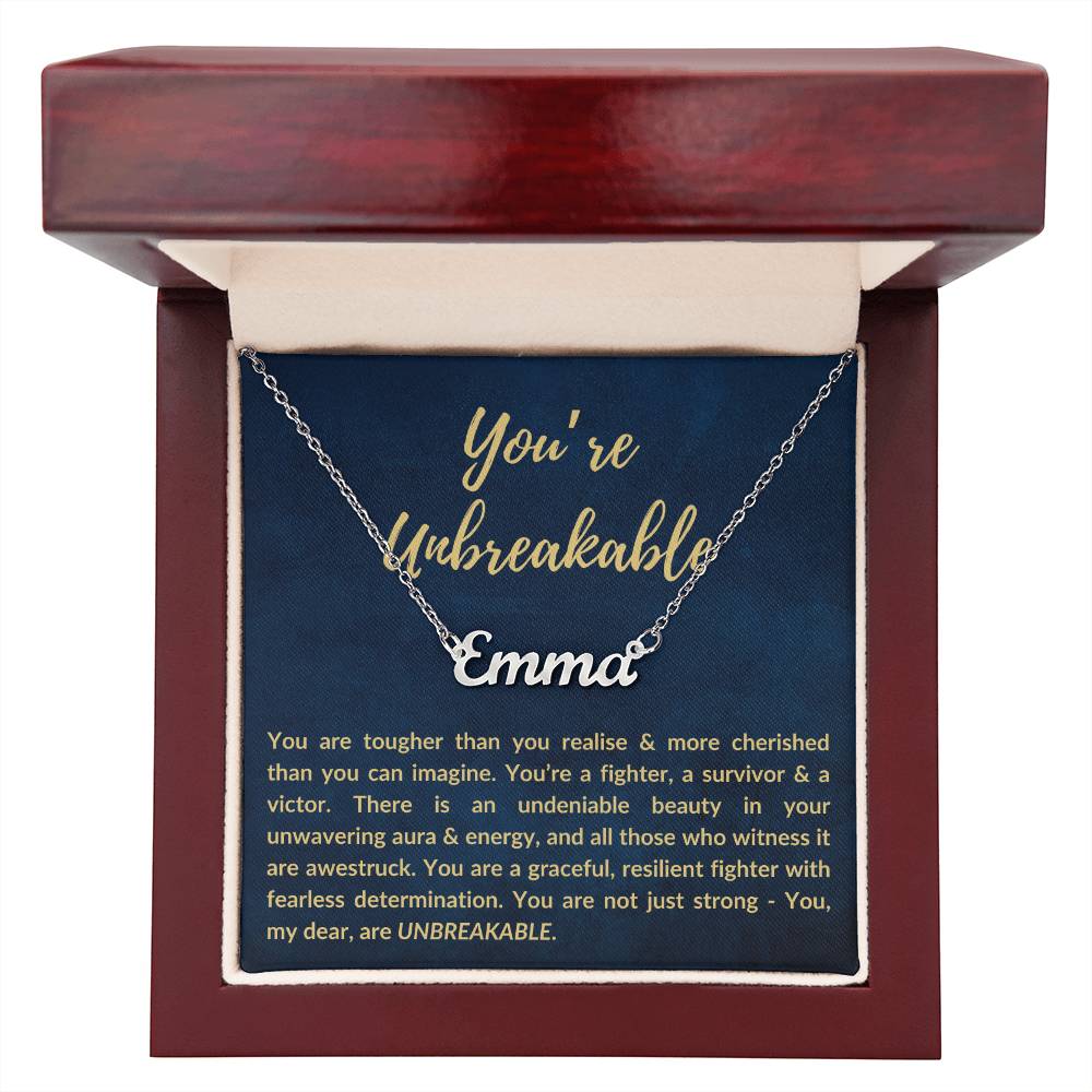 Personalized Custom Name Pendant Necklace, Motivational Inspirational Jewelry Gift, You're Unbreakable Strength and Resilience Gifts for Her