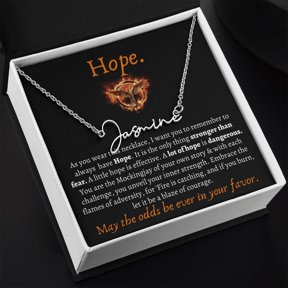 May the odds be ever in your favor Custom Necklace, Songbirds & Snakes, The Ballad Of, Mockingjay Hope Name Necklace Gifts for Best Friend
