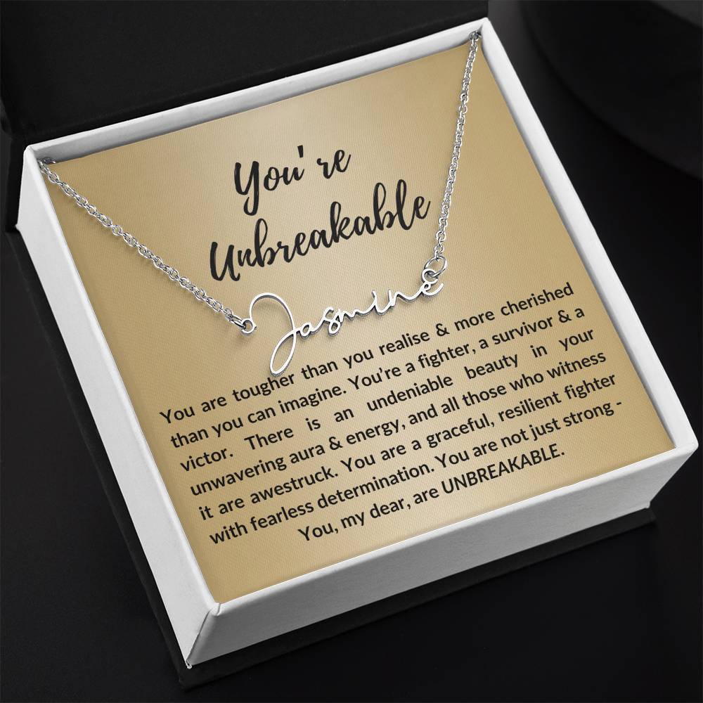 Personalized Custom Name Pendant Necklace, Motivational Inspirational Jewelry Gift, You're Unbreakable Strength and Resilience Gifts for Her