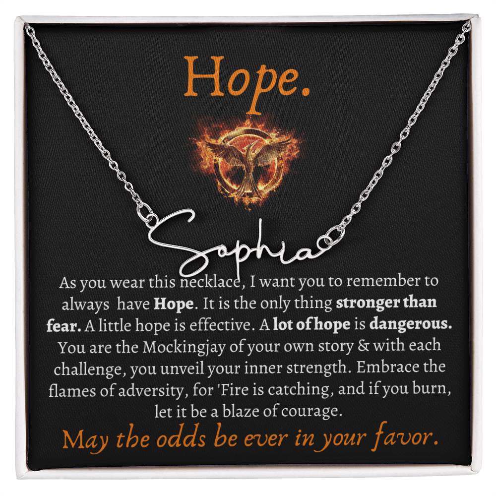 May the odds be ever in your favor Custom Necklace, Songbirds & Snakes, The Ballad Of, Mockingjay Hope Name Necklace Gifts for Best Friend