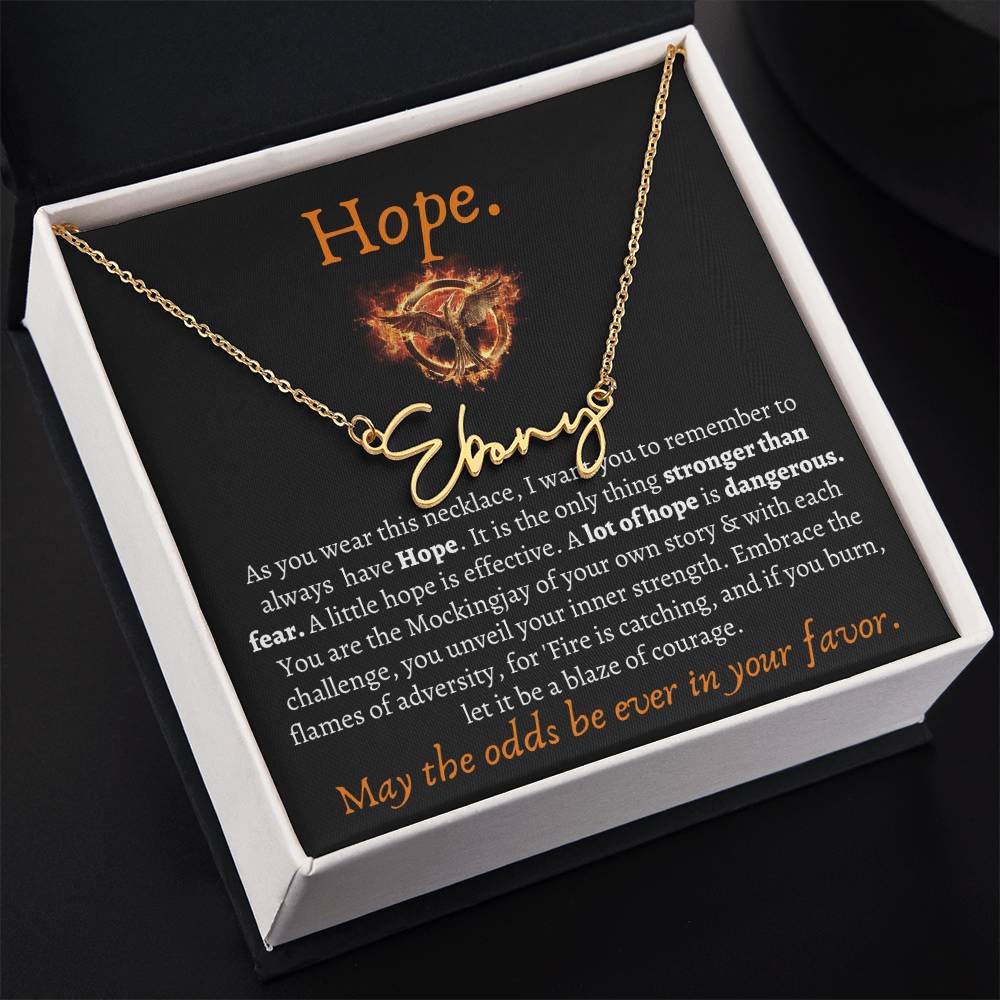 May the odds be ever in your favor Custom Necklace, Songbirds & Snakes, The Ballad Of, Mockingjay Hope Name Necklace Gifts for Best Friend