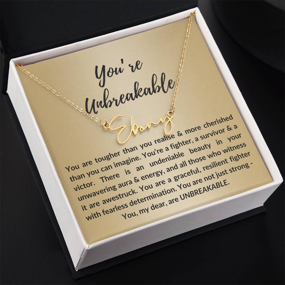 Personalized Custom Name Pendant Necklace, Motivational Inspirational Jewelry Gift, You're Unbreakable Strength and Resilience Gifts for Her