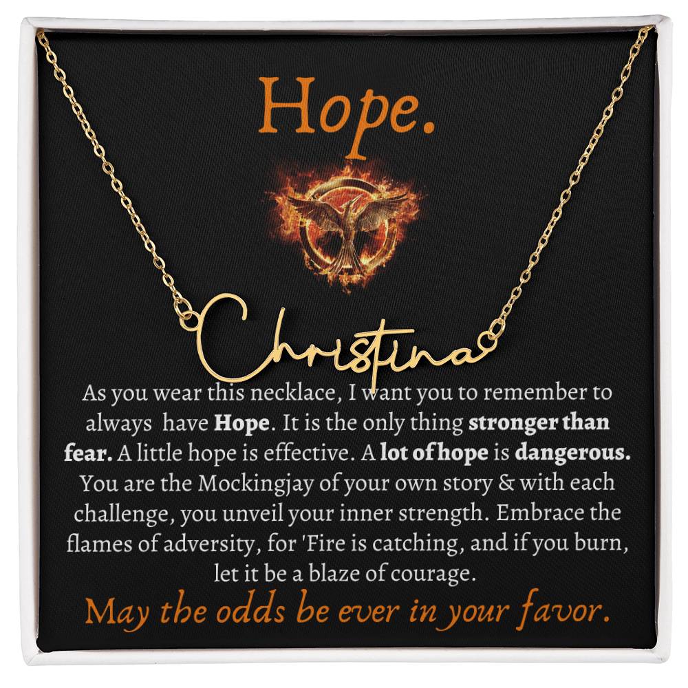 May the odds be ever in your favor Custom Necklace, Songbirds & Snakes, The Ballad Of, Mockingjay Hope Name Necklace Gifts for Best Friend