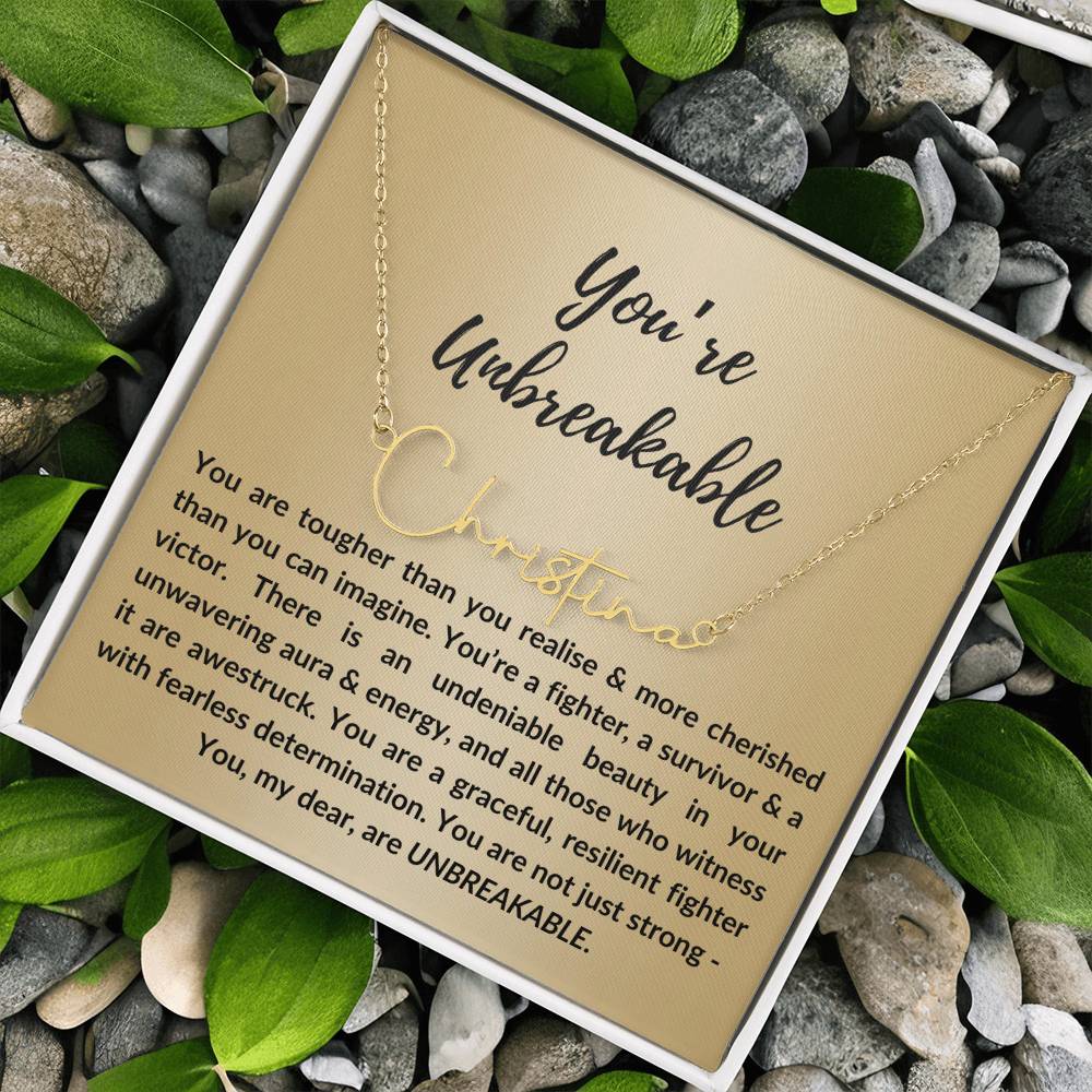 Personalized Custom Name Pendant Necklace, Motivational Inspirational Jewelry Gift, You're Unbreakable Strength and Resilience Gifts for Her