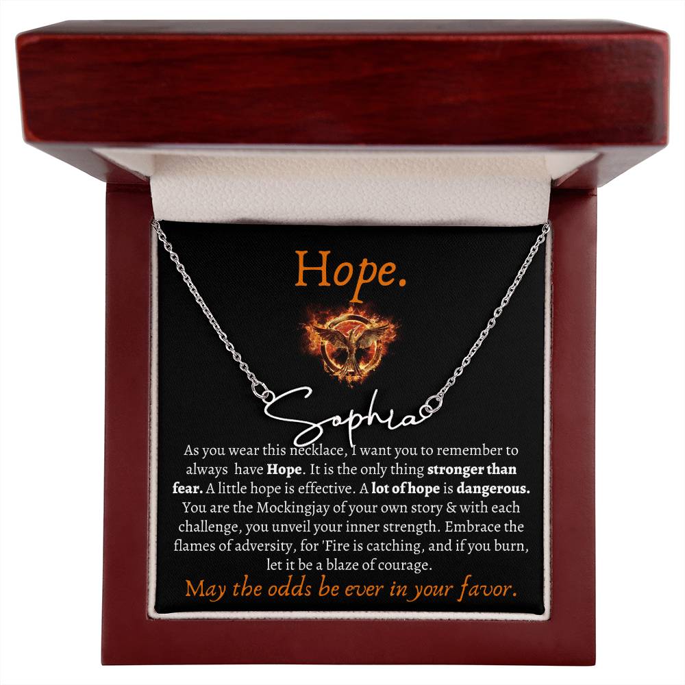 May the odds be ever in your favor Custom Necklace, Songbirds & Snakes, The Ballad Of, Mockingjay Hope Name Necklace Gifts for Best Friend