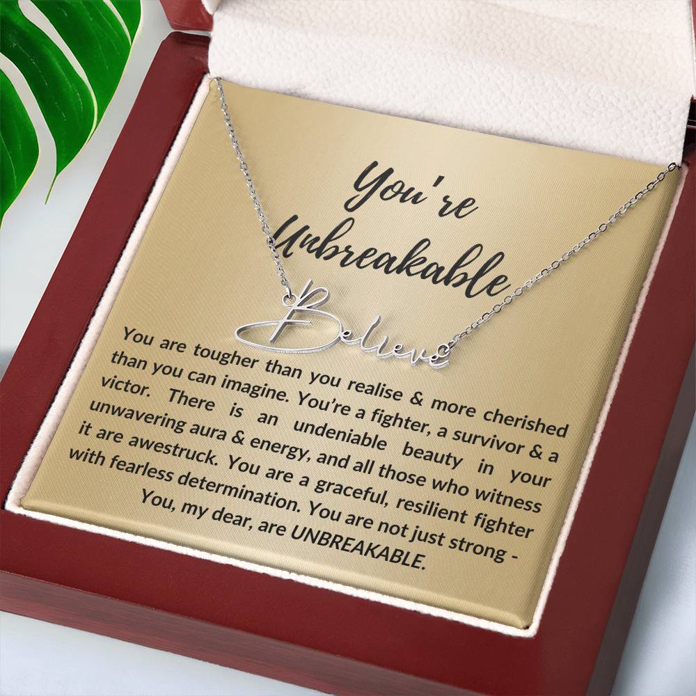 Personalized Custom Name Pendant Necklace, Motivational Inspirational Jewelry Gift, You're Unbreakable Strength and Resilience Gifts for Her