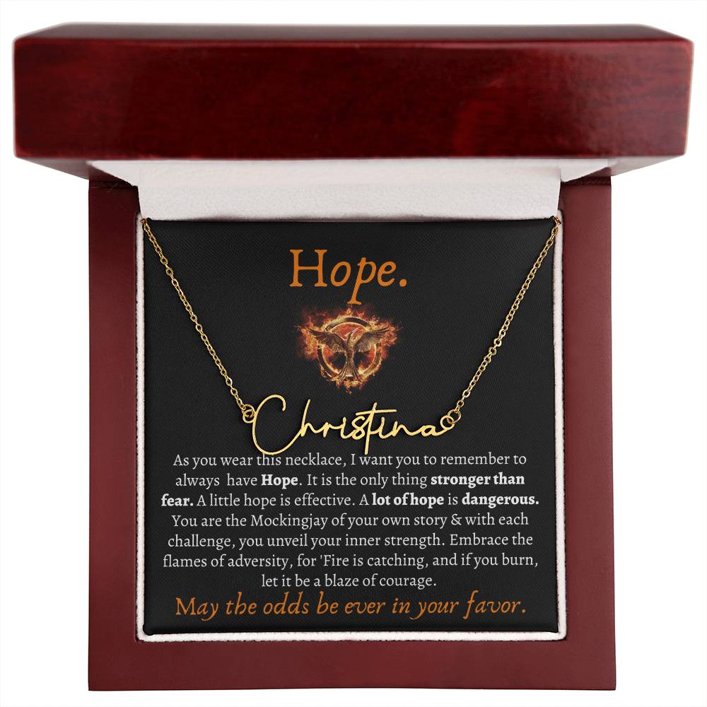 May the odds be ever in your favor Custom Necklace, Songbirds & Snakes, The Ballad Of, Mockingjay Hope Name Necklace Gifts for Best Friend