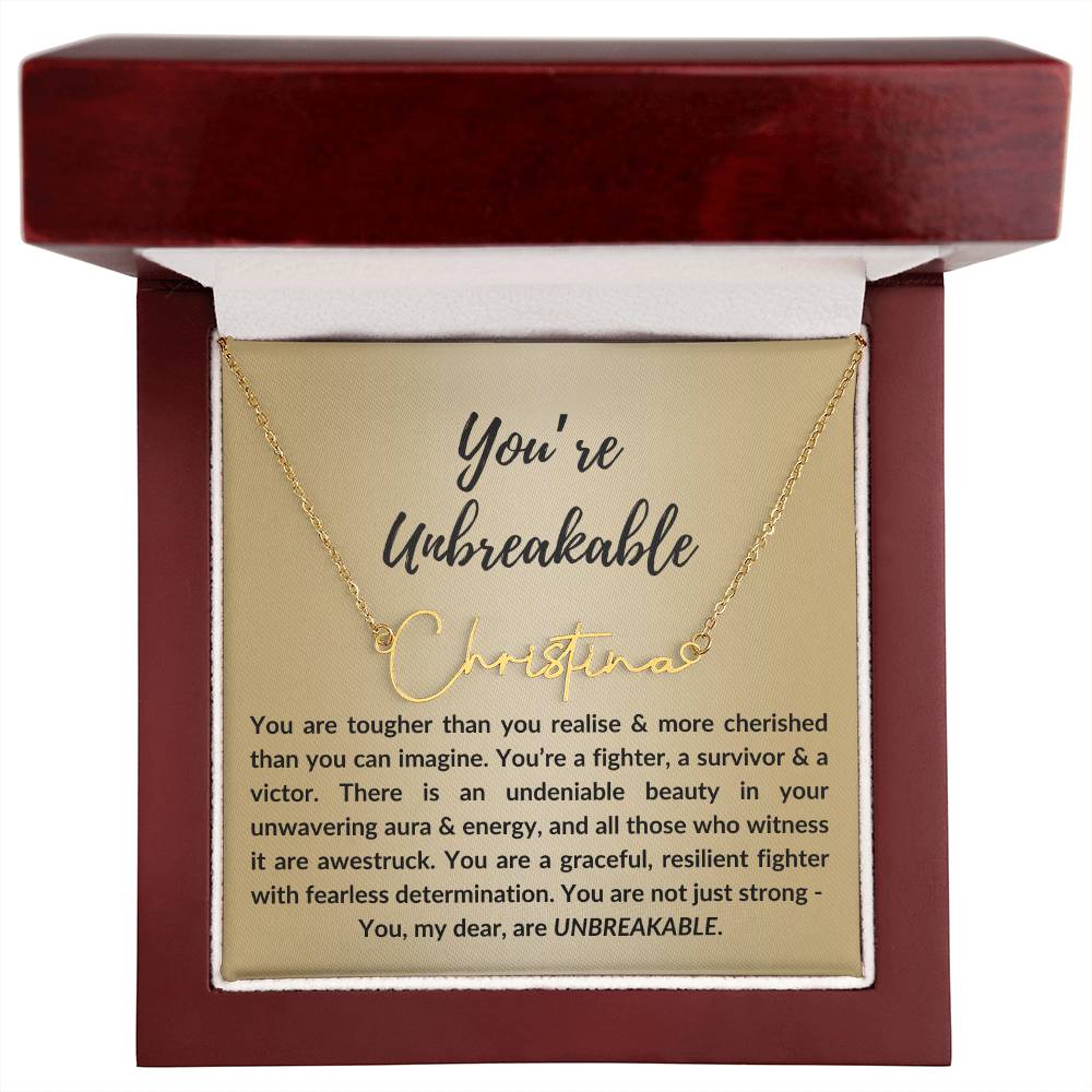 Personalized Custom Name Pendant Necklace, Motivational Inspirational Jewelry Gift, You're Unbreakable Strength and Resilience Gifts for Her