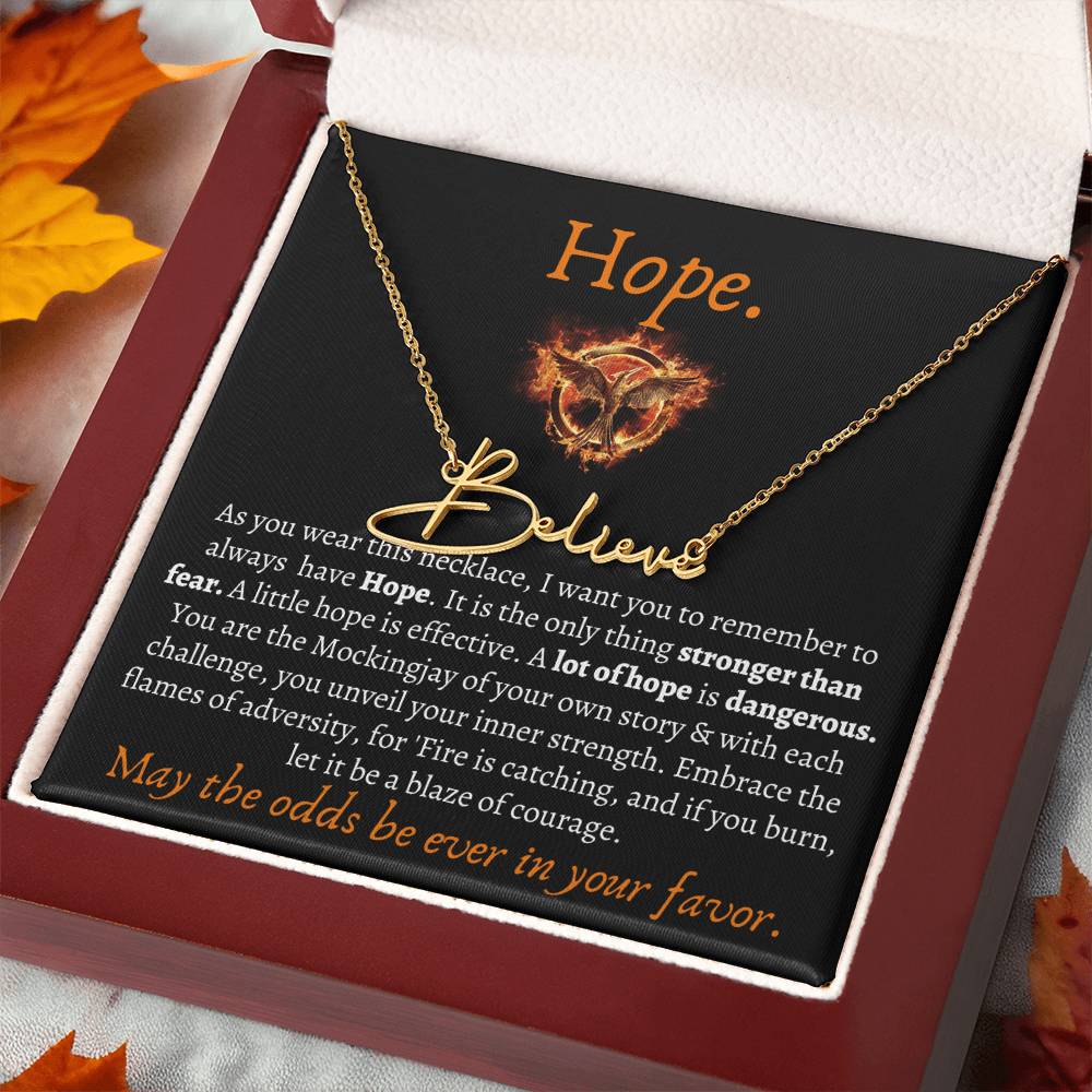 May the odds be ever in your favor Custom Necklace, Songbirds & Snakes, The Ballad Of, Mockingjay Hope Name Necklace Gifts for Best Friend