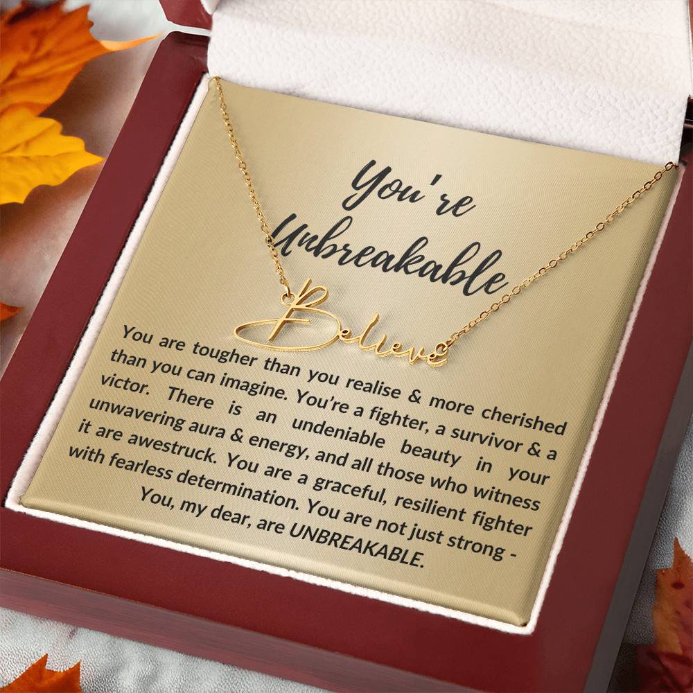 Personalized Custom Name Pendant Necklace, Motivational Inspirational Jewelry Gift, You're Unbreakable Strength and Resilience Gifts for Her