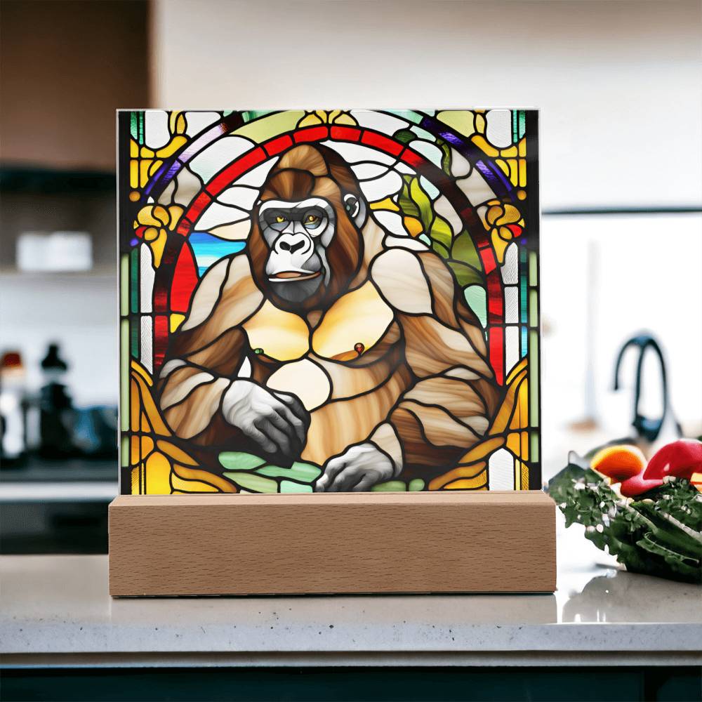 Gorilla Faux Stained Glass Acrylic Plaque Animal Gifts Monkey Charm Spirit Animal Gift Mystical Wildlife
