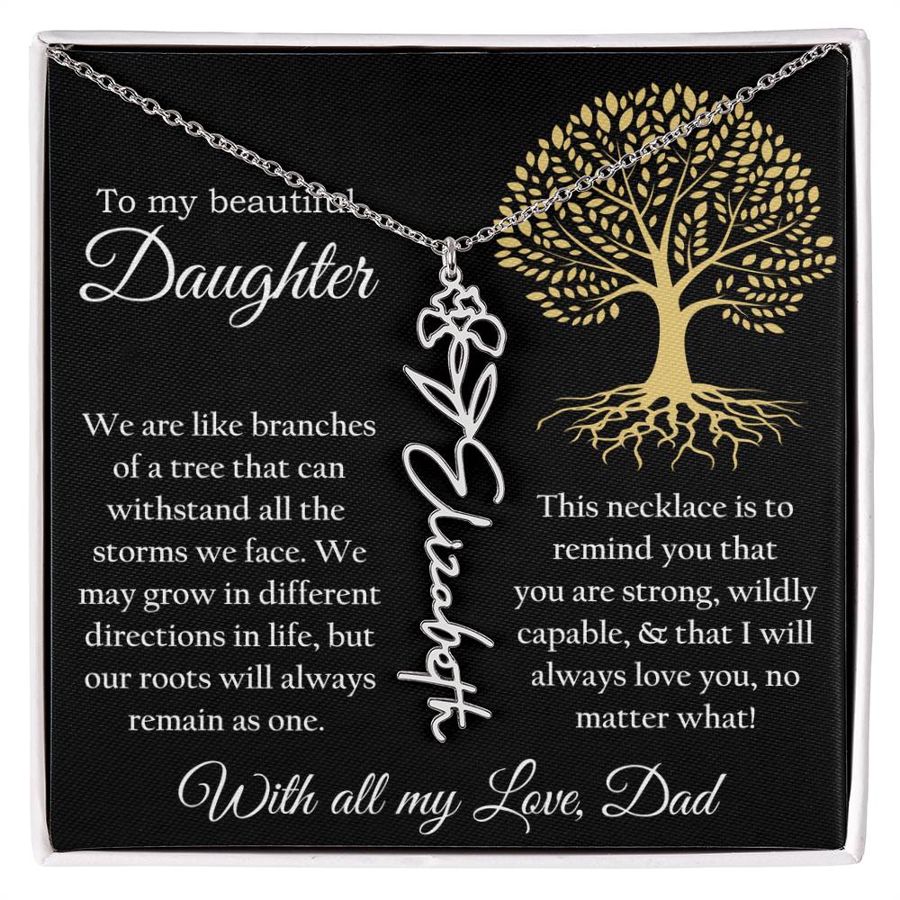 Custom Birthflower & Name Necklace Gift from Dad to Daughter Present from Father To my Daughter Birthday Anniversary Valentines Day Necklace