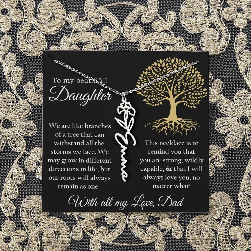 Custom Birthflower & Name Necklace Gift from Dad to Daughter Present from Father To my Daughter Birthday Anniversary Valentines Day Necklace