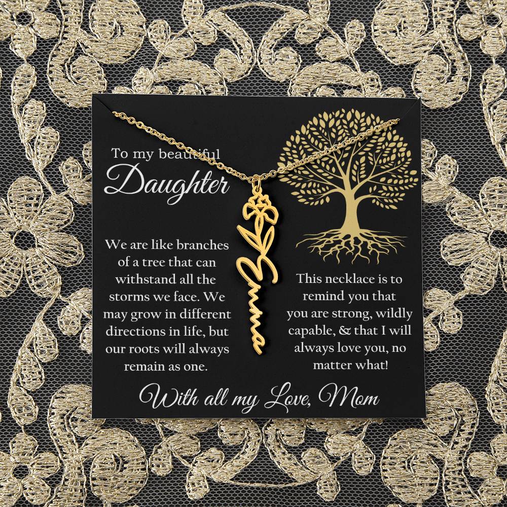 Custom Birthflower & Name Necklace Gift from Mom to Daughter Present from Mother To my Daughter Birthday Anniversary Valentines Day Necklace