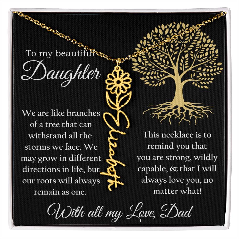 Custom Birthflower & Name Necklace Gift from Dad to Daughter Present from Father To my Daughter Birthday Anniversary Valentines Day Necklace