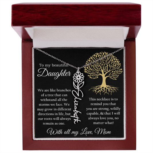 Custom Birthflower & Name Necklace Gift from Mom to Daughter Present from Mother To my Daughter Birthday Anniversary Valentines Day Necklace