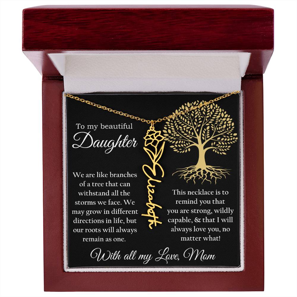 Custom Birthflower & Name Necklace Gift from Mom to Daughter Present from Mother To my Daughter Birthday Anniversary Valentines Day Necklace